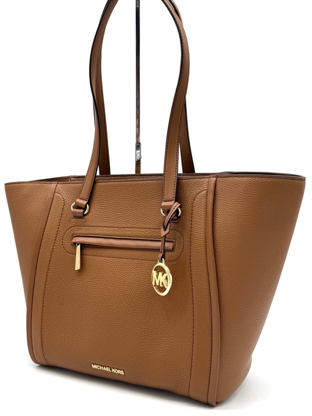 MICHAEL KORS Carine Front Zip Leather Large Tote Luggage